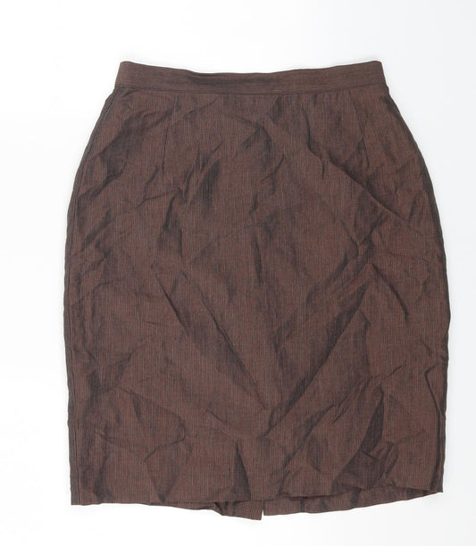 Marks and Spencer Womens Brown Linen Straight & Pencil Skirt Size 12 Zip