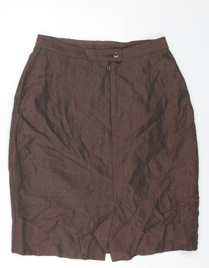 Marks and Spencer Womens Brown Linen Straight & Pencil Skirt Size 12 Zip