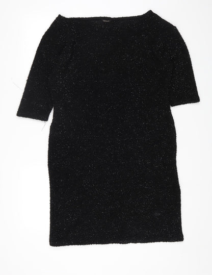 River Island Womens Black Polyester Shift Size 12 Square Neck Pullover