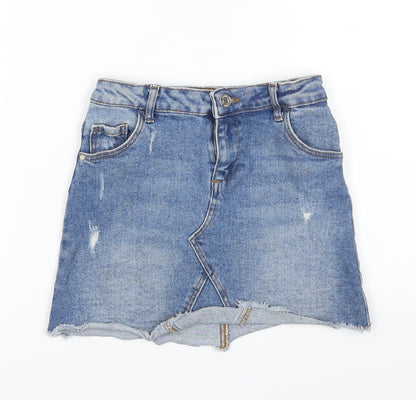 Denim & Co. Girls Blue Cotton Mini Skirt Size 6-7 Years Regular Zip