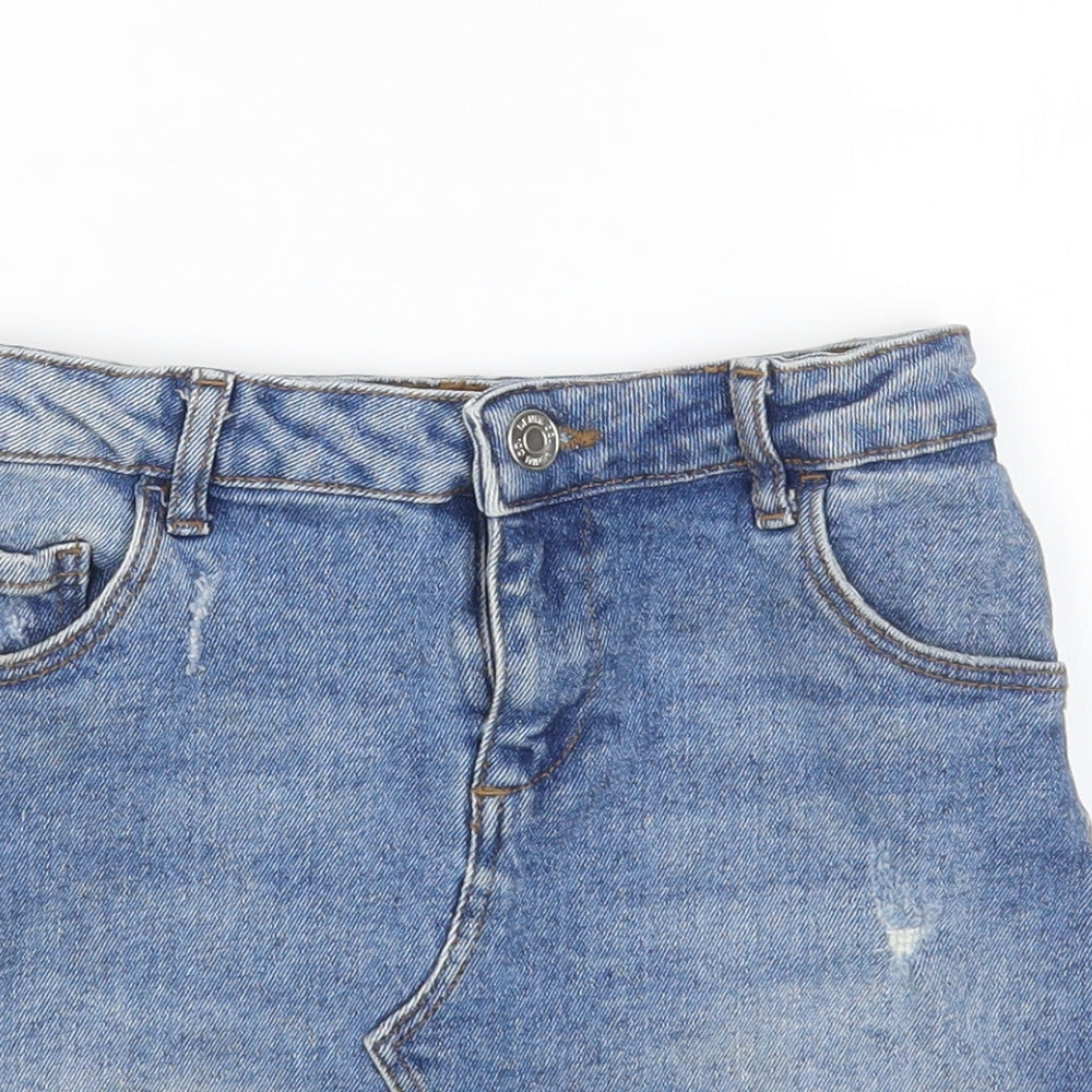 Denim & Co. Girls Blue Cotton Mini Skirt Size 6-7 Years Regular Zip