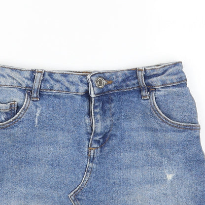 Denim & Co. Girls Blue Cotton Mini Skirt Size 6-7 Years Regular Zip