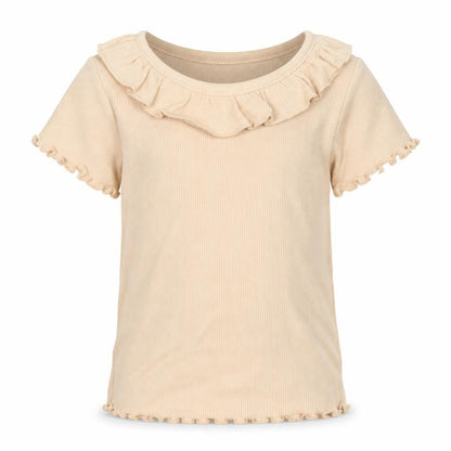George Girls Beige Cotton Basic T-Shirt Size 12 Months Round Neck Pullover