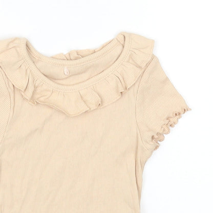 George Girls Beige Cotton Basic T-Shirt Size 12 Months Round Neck Pullover