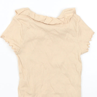George Girls Beige Cotton Basic T-Shirt Size 12 Months Round Neck Pullover