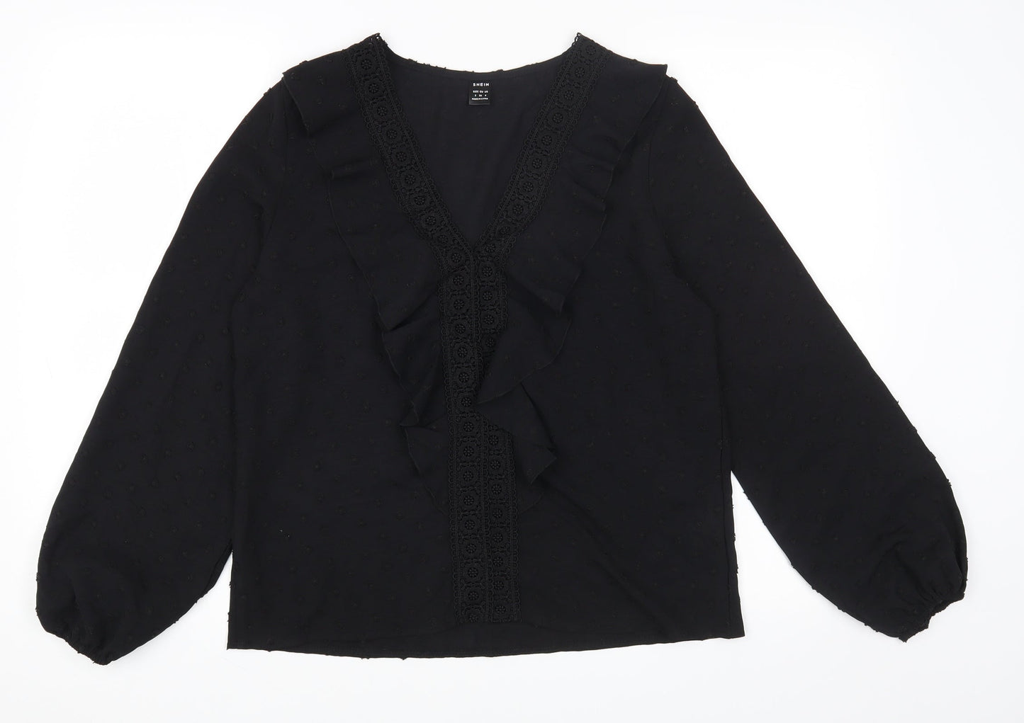 SheIn Womens Black Polyester Basic T-Shirt Size S V-Neck