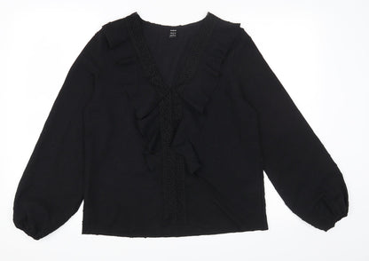 SheIn Womens Black Polyester Basic T-Shirt Size S V-Neck