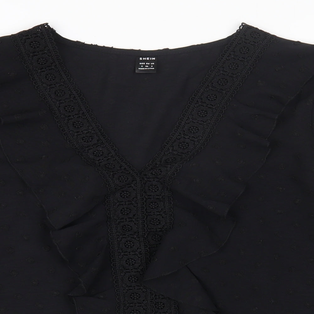 SheIn Womens Black Polyester Basic T-Shirt Size S V-Neck