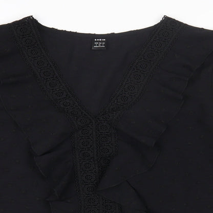 SheIn Womens Black Polyester Basic T-Shirt Size S V-Neck