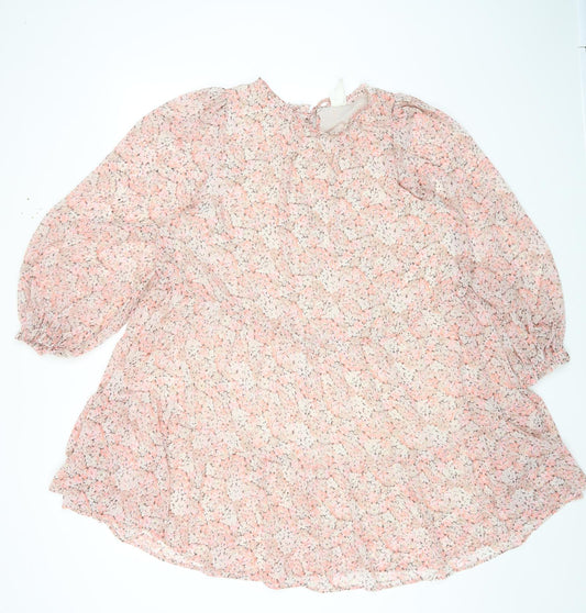 H&M Womens Multicoloured Floral Polyester A-Line Size S Round Neck Tie