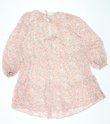 H&M Womens Multicoloured Floral Polyester A-Line Size S Round Neck Tie