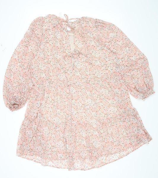 H&M Womens Multicoloured Floral Polyester A-Line Size S Round Neck Tie