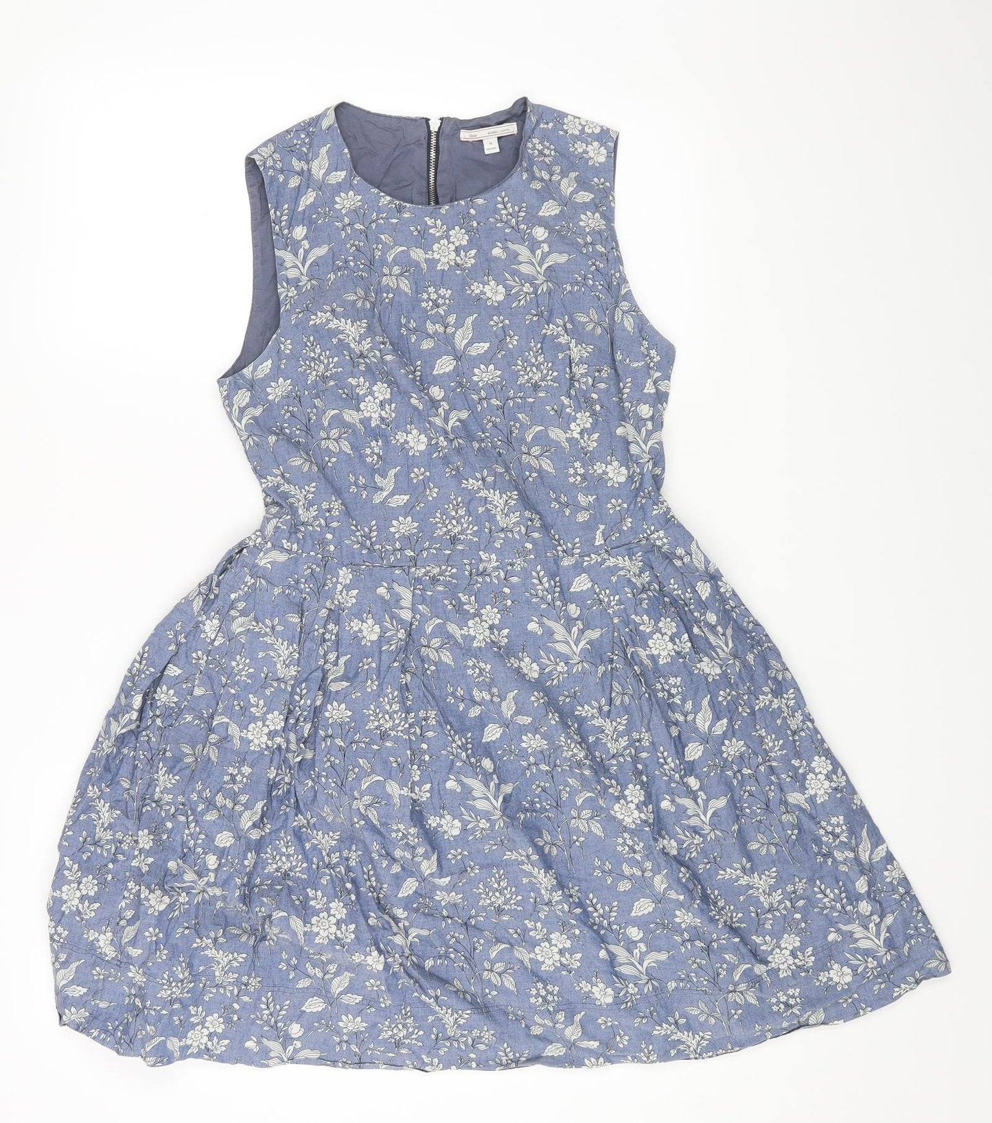 Gap Womens Blue Floral Cotton Fit & Flare Size 4 Round Neck Zip