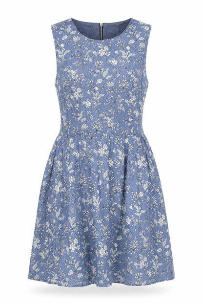 Gap Womens Blue Floral Cotton Fit & Flare Size 4 Round Neck Zip