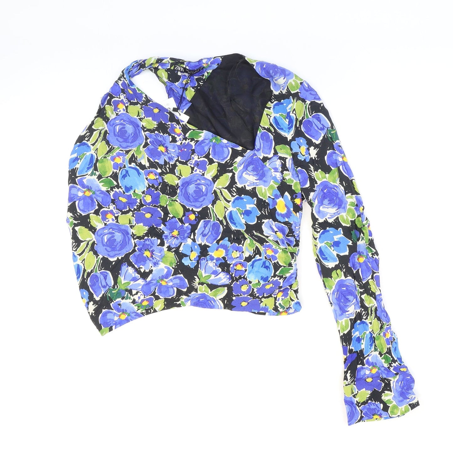 Womens UK Size L Zara Multicoloured Cropped Blouse