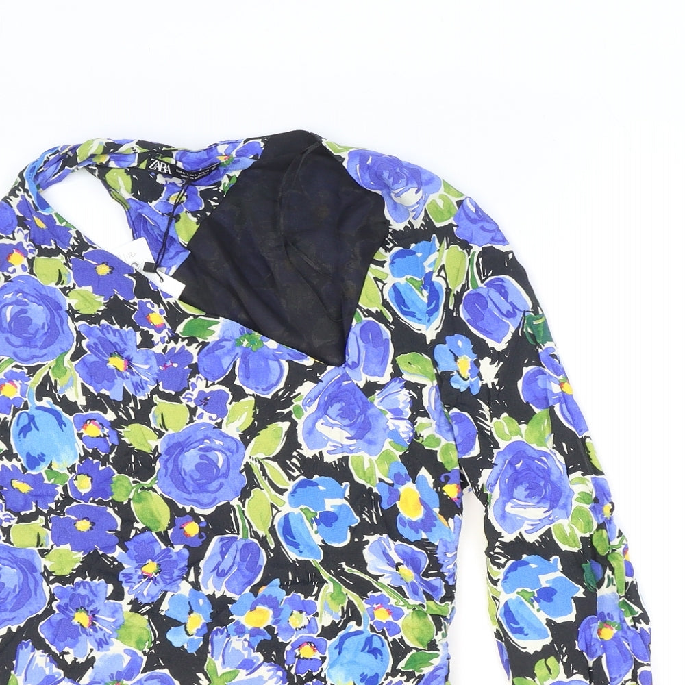 Womens UK Size L Zara Multicoloured Cropped Blouse