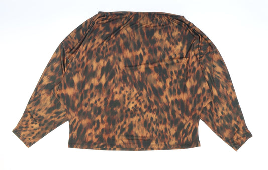 Lipsy Womens Brown Animal Print Polyester Basic T-Shirt Size 16 Boat Neck