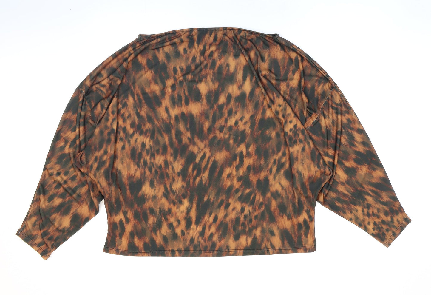 Lipsy Womens Brown Animal Print Polyester Basic T-Shirt Size 16 Boat Neck