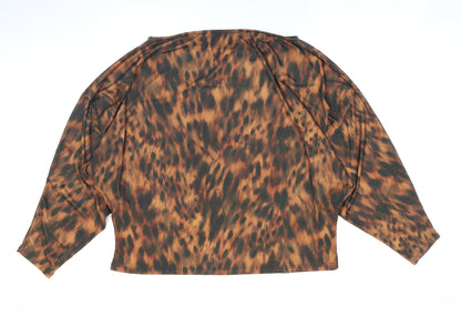 Lipsy Womens Brown Animal Print Polyester Basic T-Shirt Size 16 Boat Neck