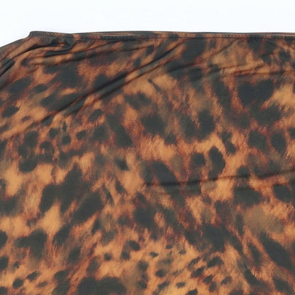 Lipsy Womens Brown Animal Print Polyester Basic T-Shirt Size 16 Boat Neck