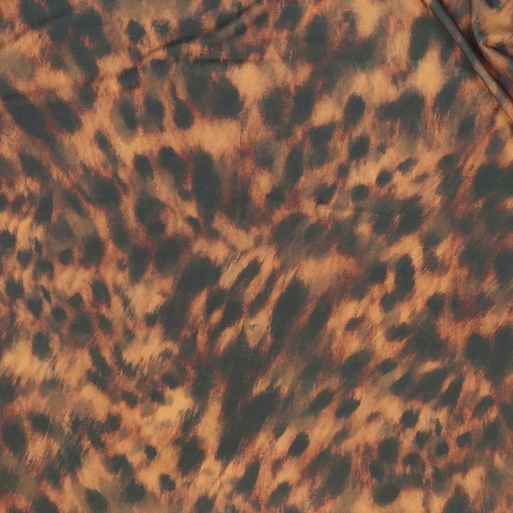 Lipsy Womens Brown Animal Print Polyester Basic T-Shirt Size 16 Boat Neck