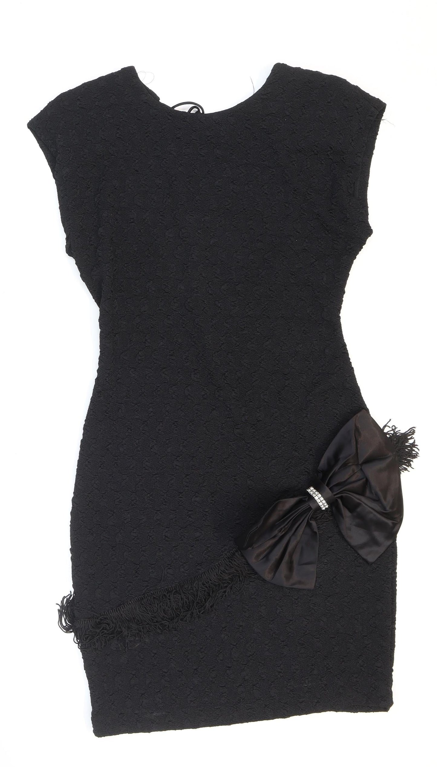 Nuance Womens Black Acetate Bodycon Size 8 Round Neck Pullover - Shoulder pads