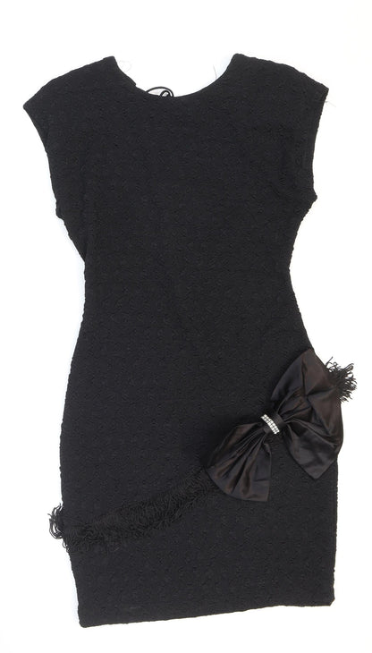Nuance Womens Black Acetate Bodycon Size 8 Round Neck Pullover - Shoulder pads