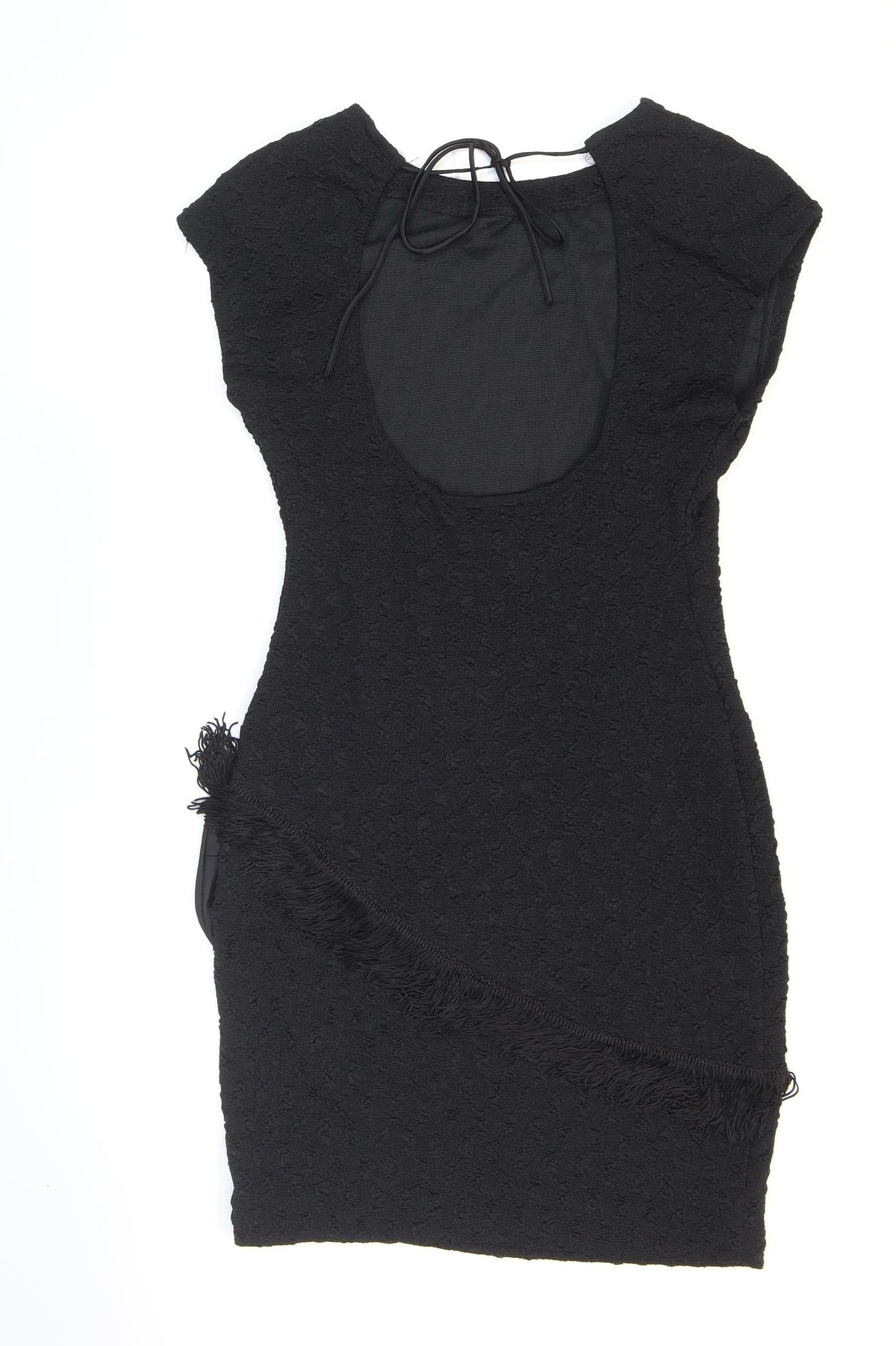 Nuance Womens Black Acetate Bodycon Size 8 Round Neck Pullover - Shoulder pads