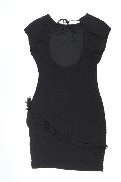 Nuance Womens Black Acetate Bodycon Size 8 Round Neck Pullover - Shoulder pads