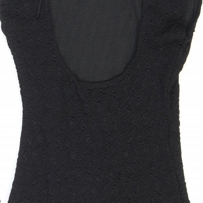 Nuance Womens Black Acetate Bodycon Size 8 Round Neck Pullover - Shoulder pads