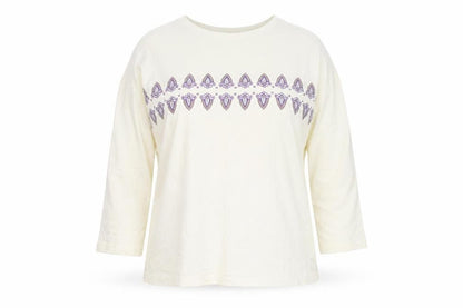 A la Maison Womens White Geometric 100% Cotton Basic T-Shirt Size 18 Round Neck