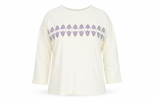 A la Maison Womens White Geometric 100% Cotton Basic T-Shirt Size 18 Round Neck