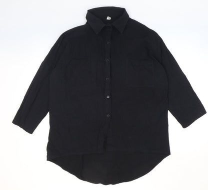 Shangyu Womens Black Polyester Basic Button-Up Size 12 Collared