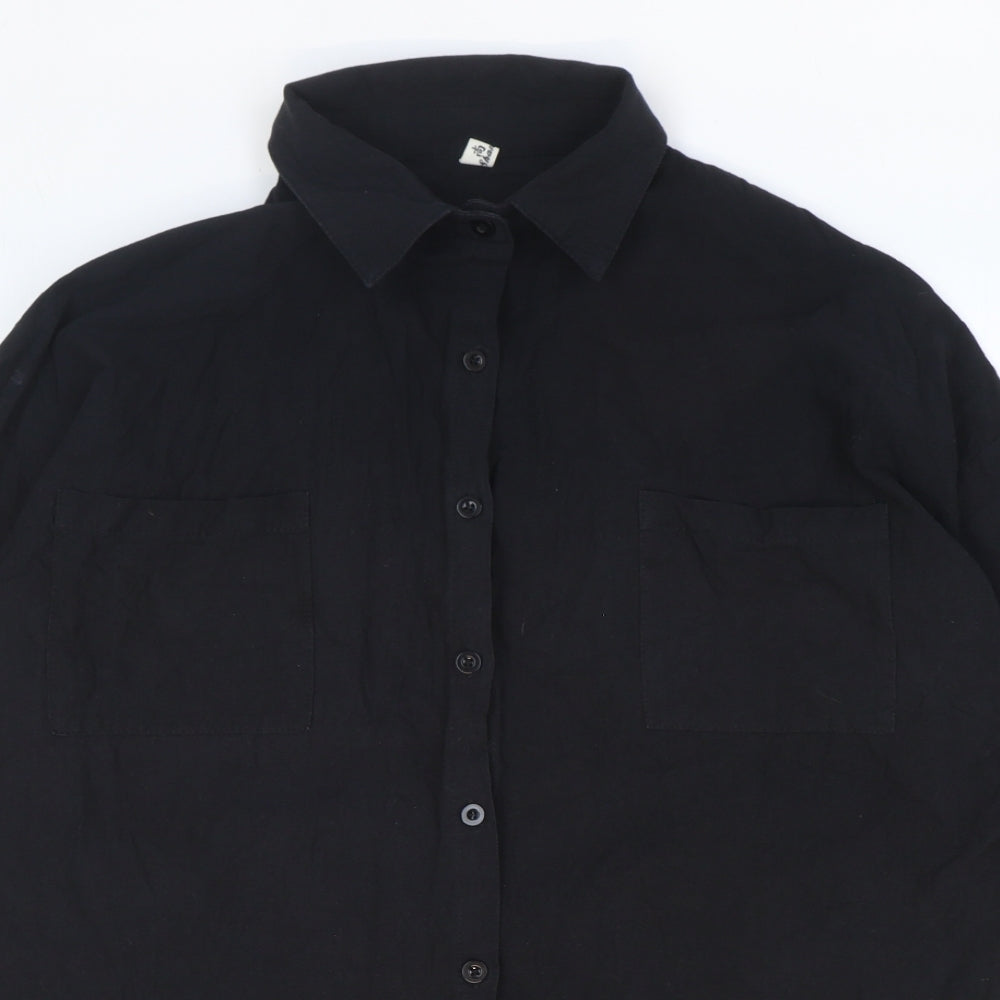Shangyu Womens Black Polyester Basic Button-Up Size 12 Collared