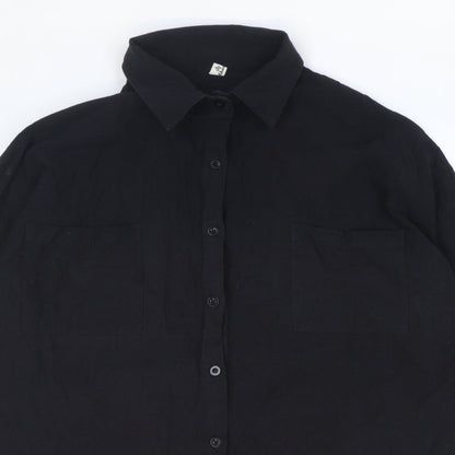 Shangyu Womens Black Polyester Basic Button-Up Size 12 Collared