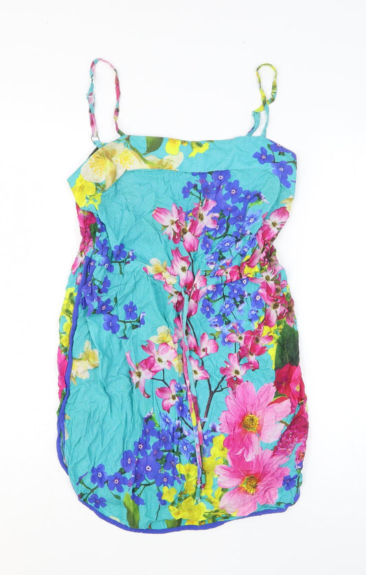 NEXT Womens Multicoloured Floral Viscose Mini Size 10 Off the Shoulder Pullover