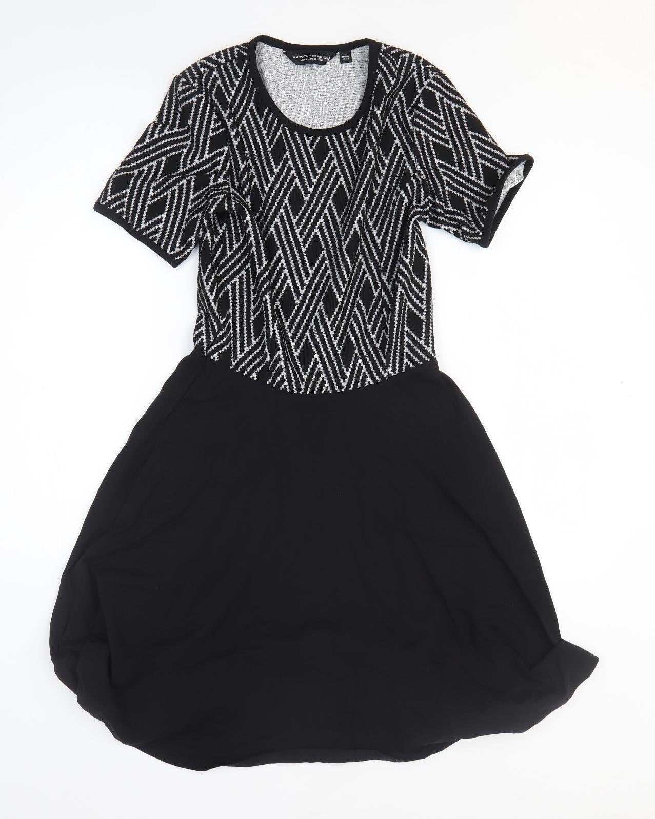 Dorothy Perkins Womens Black Argyle/Diamond Polyester Fit & Flare Size 8 Round Neck Pullover