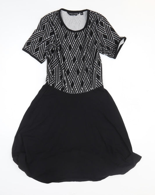 Dorothy Perkins Womens Black Argyle/Diamond Polyester Fit & Flare Size 8 Round Neck Pullover