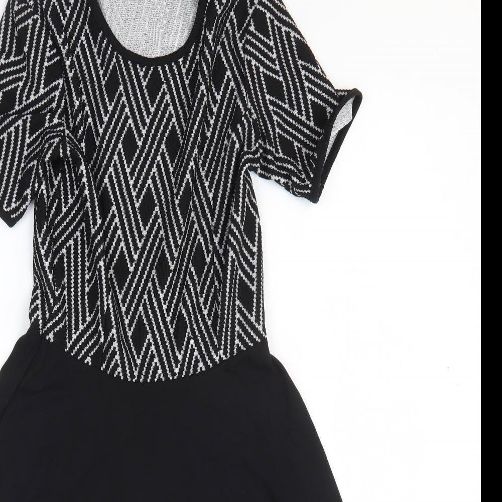 Dorothy Perkins Womens Black Argyle/Diamond Polyester Fit & Flare Size 8 Round Neck Pullover