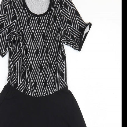 Dorothy Perkins Womens Black Argyle/Diamond Polyester Fit & Flare Size 8 Round Neck Pullover