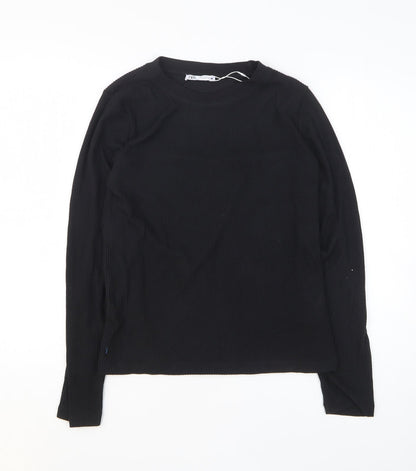 Womens UK Size S Zara Black Basic T-Shirt