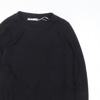 Womens UK Size S Zara Black Basic T-Shirt