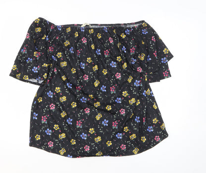 Papaya Womens Black Floral Polyester Basic Size 18 Off the Shoulder