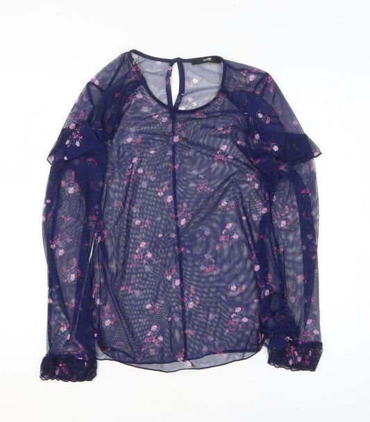 George Womens Blue Floral Polyester Basic T-Shirt Size 10 Round Neck