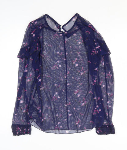 George Womens Blue Floral Polyester Basic T-Shirt Size 10 Round Neck