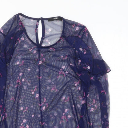 George Womens Blue Floral Polyester Basic T-Shirt Size 10 Round Neck