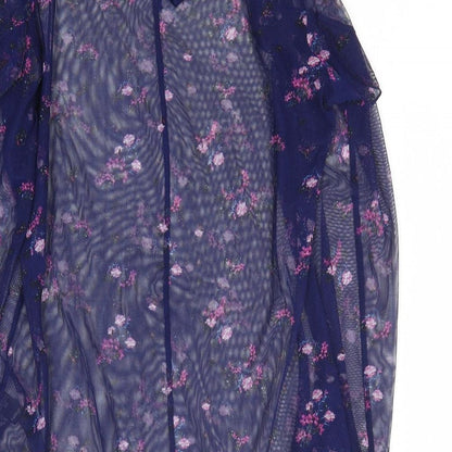 George Womens Blue Floral Polyester Basic T-Shirt Size 10 Round Neck