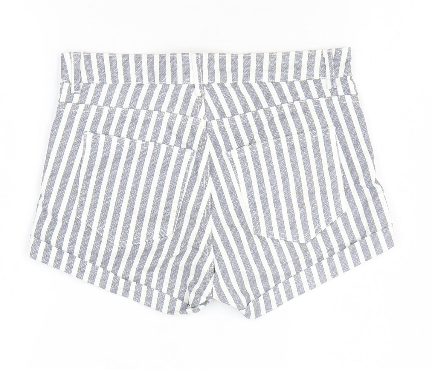 H&M Womens Grey Striped Cotton Hot Pants Shorts Size 2 L3 in Regular Zip