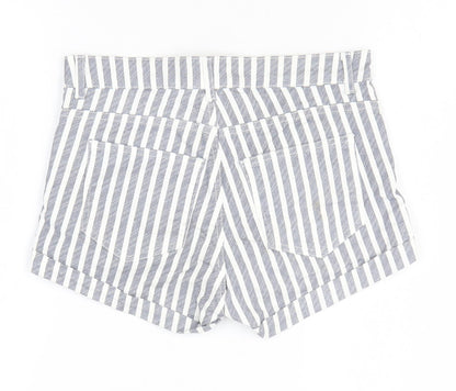 H&M Womens Grey Striped Cotton Hot Pants Shorts Size 2 L3 in Regular Zip