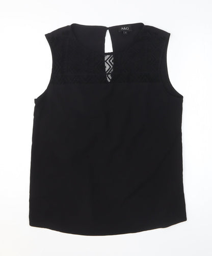 A&G Womens Black Polyester Basic T-Shirt Size M Round Neck